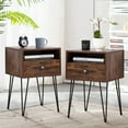 thumbnail image 2 of VECELO 3-piece Bedroom Set, Metal and Wood Platform Bed and Set of 2 Square Nightstand, Full Size, 2 of 9
