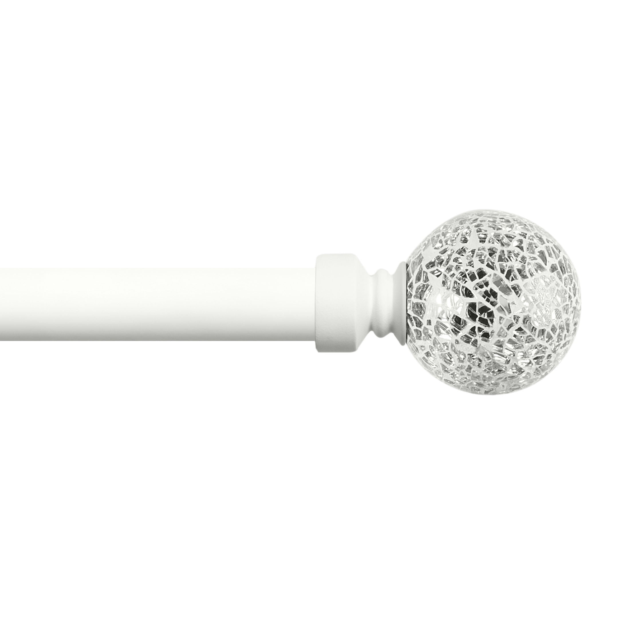 Exclusive Home White Mosaic 1" Curtain Rod and Coordinating Finial Set, Matte White, Adjustable 36"-72"