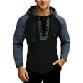 thumbnail image 4 of Curuila Mens T Shirt Hooded Color Block Shirt With Drawstring Long Sleeve Fashionable Casual Tops Black Size L, 4 of 5