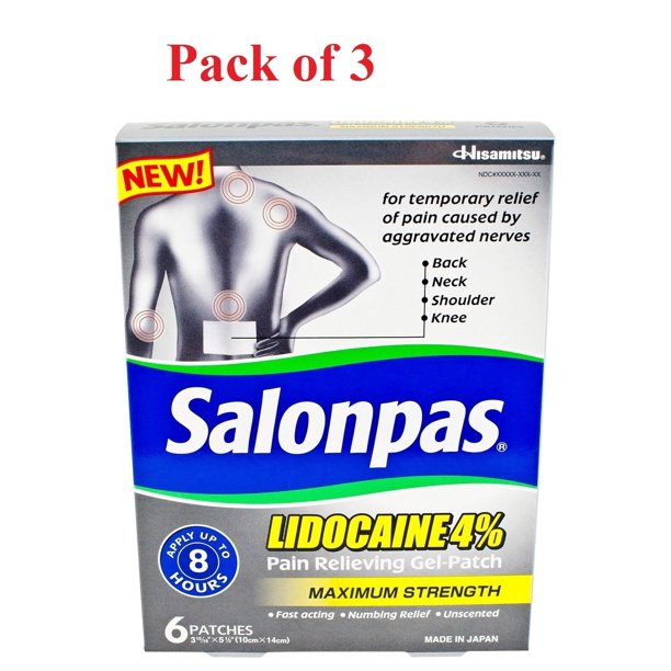 Salonpas lidocaine 3 pack pain relieving maximum strength gel patch