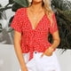 thumbnail image 2 of Blusa de manga corta con cuello en V para mujer, color floral, informal, con estampado Pompotops hkajfhjk472430, 2 of 8