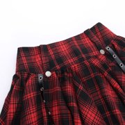 Aellinatey Dark Goth Women Checkered Pleated Ruffle Eyelets Bandages A Line Mini Skirt