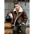 thumbnail image 3 of New Fashion Male Motorcylist Biker Coat Vintage Style Men's Natural Genuine Leather Jacket Real Sheepskin Shearling Thick Wool Liner Brown Plus Size for Weight Over 100kgs,58,Brown, 3 of 8
