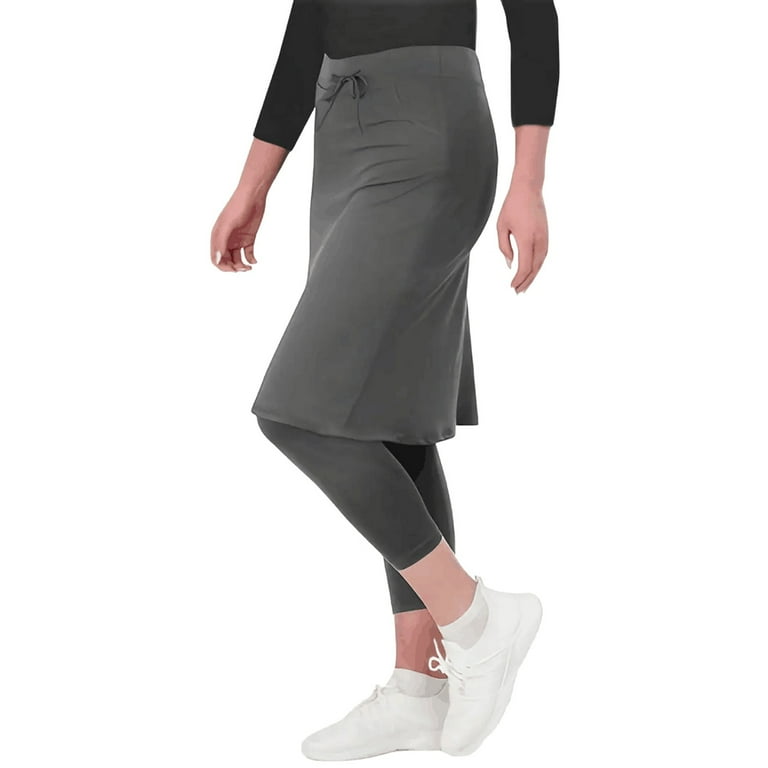 Sport Tennis Capri Leggings with Skirt Attached for Women Golf Skirted Capri Leggings with Skirt Overlay Scrunch Modest Athletic Knee Length Compression Pants Soft Slim Workout Solid Sexy Walmart