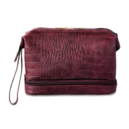 Deluxe Cosmetic Bag with Wristlet and Extra Storage, Wine Red Croc