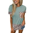 thumbnail image 5 of SHEOWO Plus Size Women' S Fashion Casual Round Neck Short Sleeve Printing Loose Tank T-shirt Tops Leopard Stitched Pocket Round Blue XL, 5 of 6