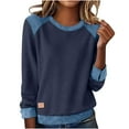 thumbnail image 2 of Womens Denim Shirt Long Sleeve Collared Blouses Casual Button Down Jean Shirt Western Vintage Denim Jacket Tunic Tops with Pockets Loose Fit Navy S, 2 of 7