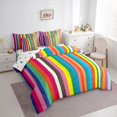 thumbnail image 3 of Feelyou Colorful Striped Teens Twin Bedding Sets 7-Piece, Cartoon Rainbow Geometric Bedding Comforter Set, Cartoon Style Reversible Sheet Sets, Luxury Bedroom Decor, 3 of 7