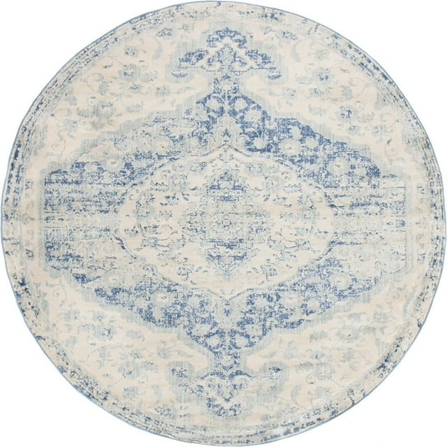 Unique Loom Tapis de Zone en Détresse Asheville Rond 8' x 8' Bleu/bleu Clair