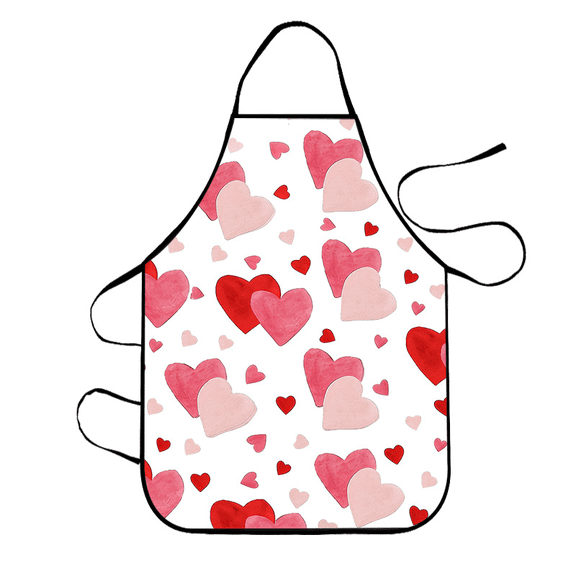 2 Pcs Valentine's Day Apron, Polyester 28.3 x 20.5 in Heart Cooking Baking Apron, Waterproof Stain Immunity BBQ Work Bib, Breathable Easy Clean Gift for Men Women