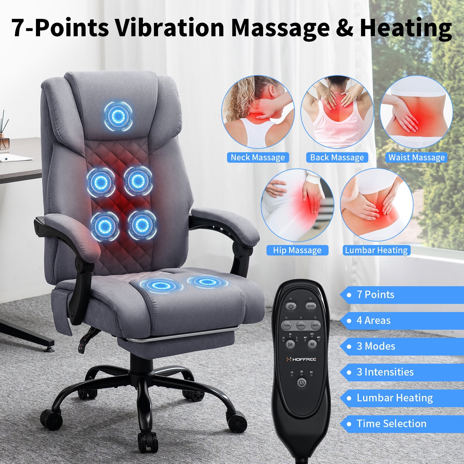 Hoffree Massage Office Chair 400LBS Executive Office Chair Massage and Footrest Big and Tall Office Chair with Heated Lumbar Support, Ergonomic Computer Desk Chair Reclining High Back Fabric Office
