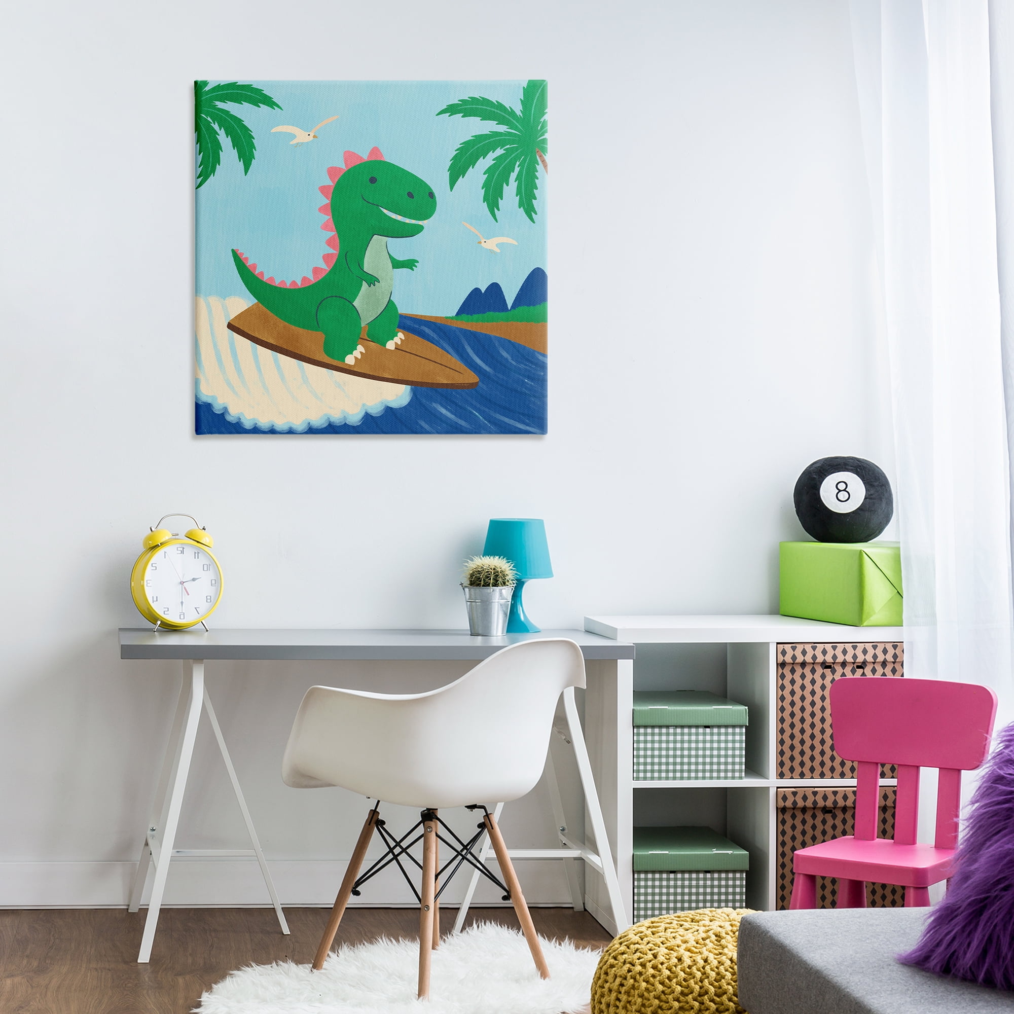 Stupell Industries Baby Surfing Dino Animals Painting Wrapped Canvas Art Print Wall Art, 30 x 30