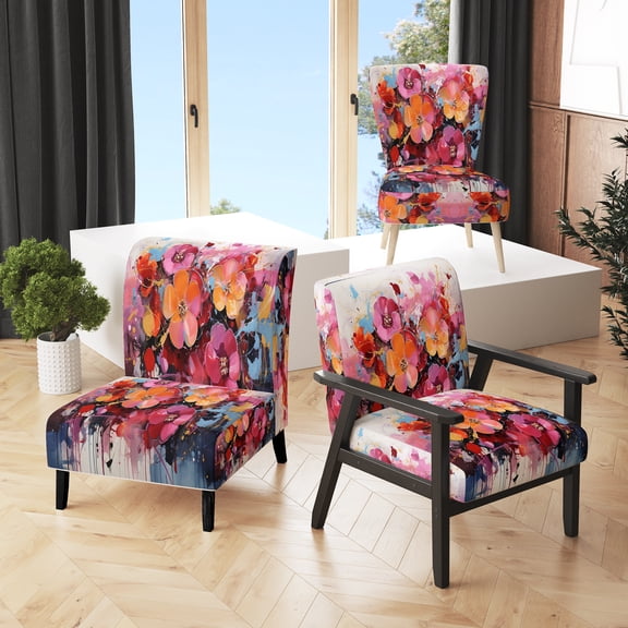 Designart "Colorful Stylish Flowers Expression" Multi-Color Abstract Botanicals Upholstered Accent Chair - Modern Arm Chair For Bedroom