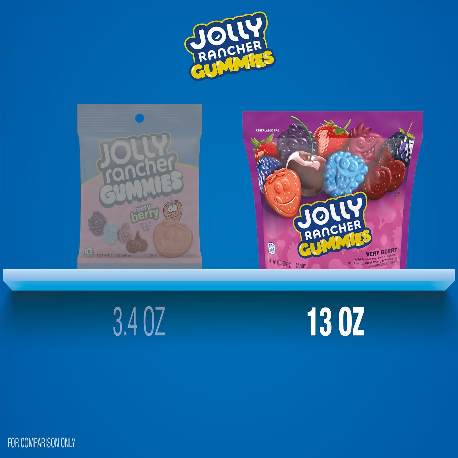 Jolly Rancher Gummies Very Berry Assorted Fruit Flavored Candy, Resealable Bag 13 oz