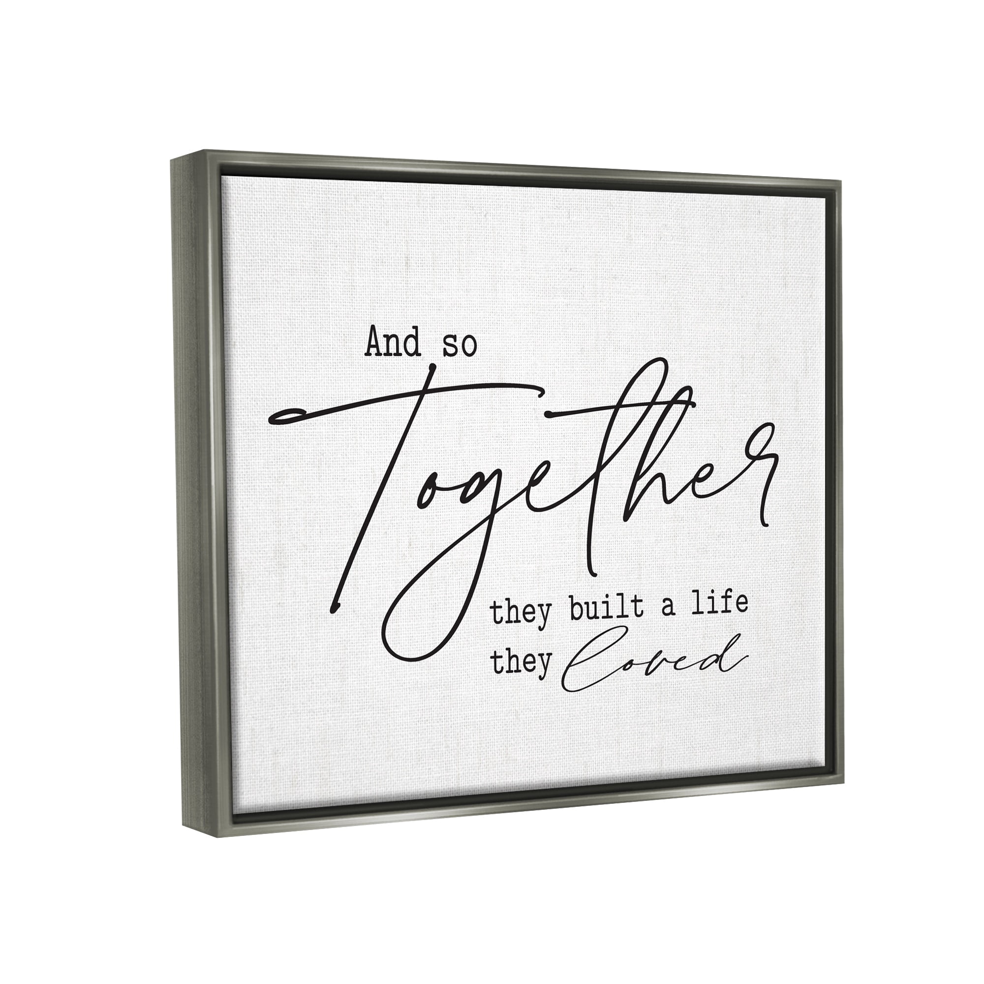 Stupell Industries Romantic Together Quote Casual Birch Pattern Calligraphy Graphic Art Luster Gray Floating Framed Canvas Print Wall Art, Design by Lettered and Lined