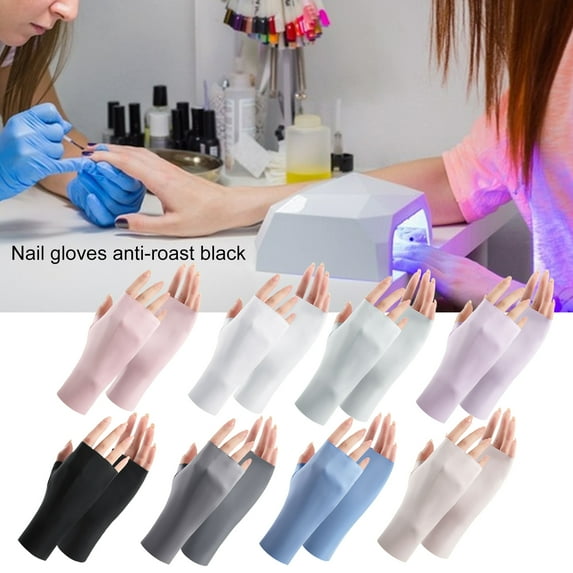 dianhelloya 1 Pair Nail Art Gloves Breathable Anti-slip Palm Chinlon Anti-UV Ray Protection LED Lamp Manicure Gloves Purple