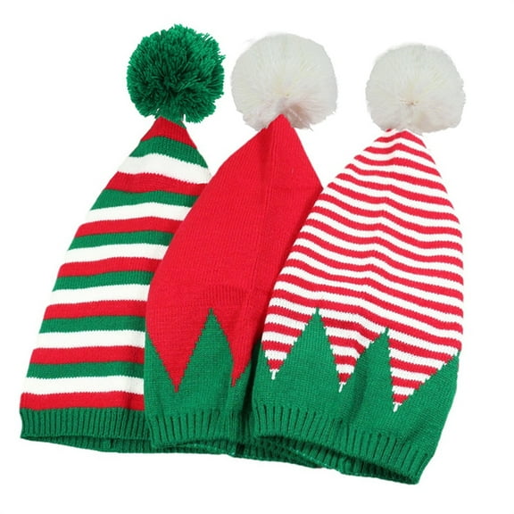 Baby Sweetie Christmas Elf Knit Hats Strie Print Winter Warm Slouchy Beanie for Adults Women Men Holiday Party Accessories