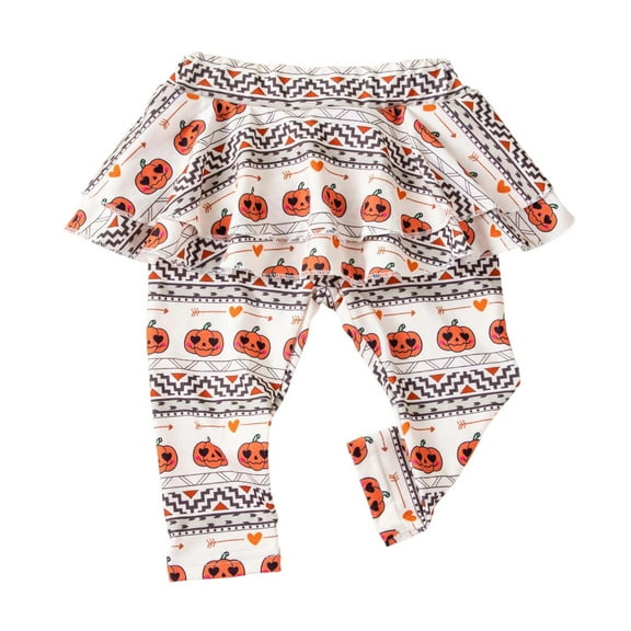 Girls Pants Halloween Baby Toddler Girls Pumpkin Leggings with Flared Skirt Like Hem Fall Casual Pants Party Essential Toddler Pants Beige 3 Months-6 Months