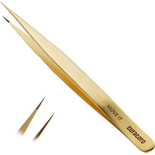 Curacoro Pince à Cils - Pince à Cils Professionnelle et de Précision à Pointe en Fibre pour Extensions de Cils, Pinces Multi-Formes et Usages pour le Volume, l'Isolation et les Cils Classiques (Or, Déplacez-la)