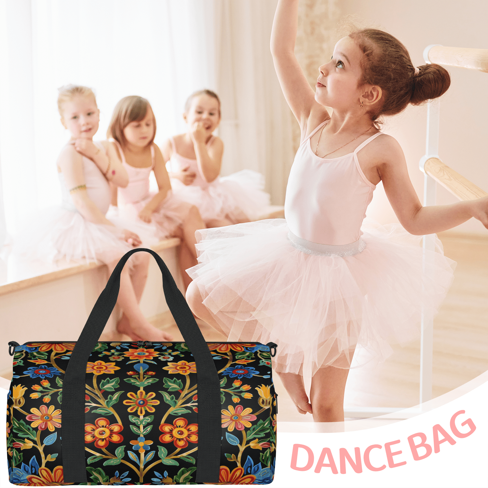 Herdesigns Mexico Floral Gym Bag for Women, Duffle Bag for Travel Sport, Lightweight Waterproof Carry on Weekender Overnight Dance Yoga Workout Bags