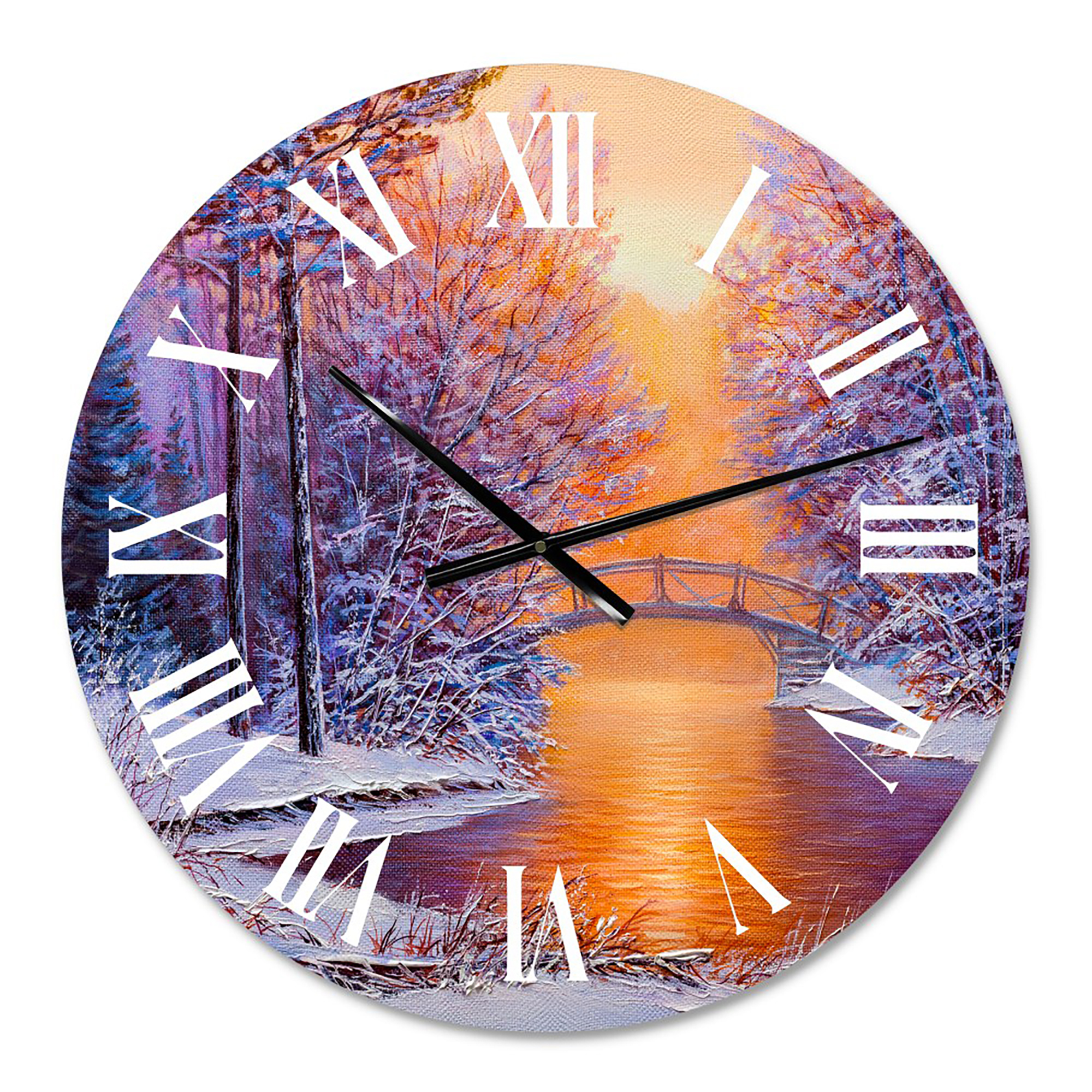Designart 'Bridge Over The River In Winter Landscape' Traditional Wall Clock