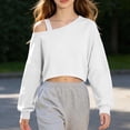 thumbnail image 5 of Girls off Shoulder Cropped Sweatshirt, Oversized Drop Shoulder Long Sleeve Pullover Tops for Loungewear Casual Daily Streetwear White 11-12Y, 5 of 9