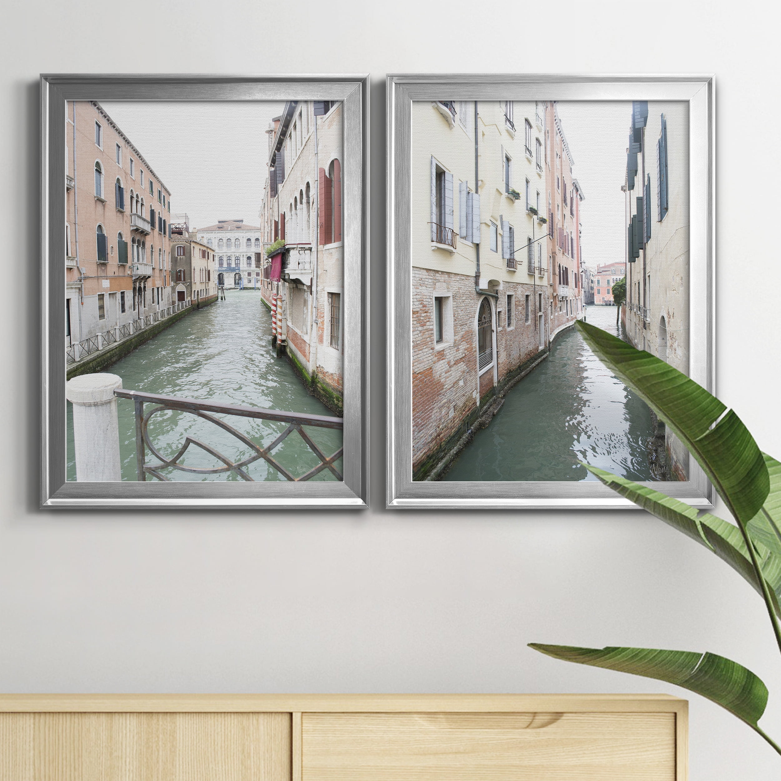 2 Piece Set Venice Canal I Premium Framed Canvas - Ready to Hang - 22.5 x 30.5 Each - Silver Frame