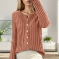 thumbnail image 2 of Womens Cardigan Open Front Slim Fit Crew Neck Long Sleeve Soft Solid Chunky Cable Knit Sweater Casual Shrugs for Women Orange S, 2 of 4