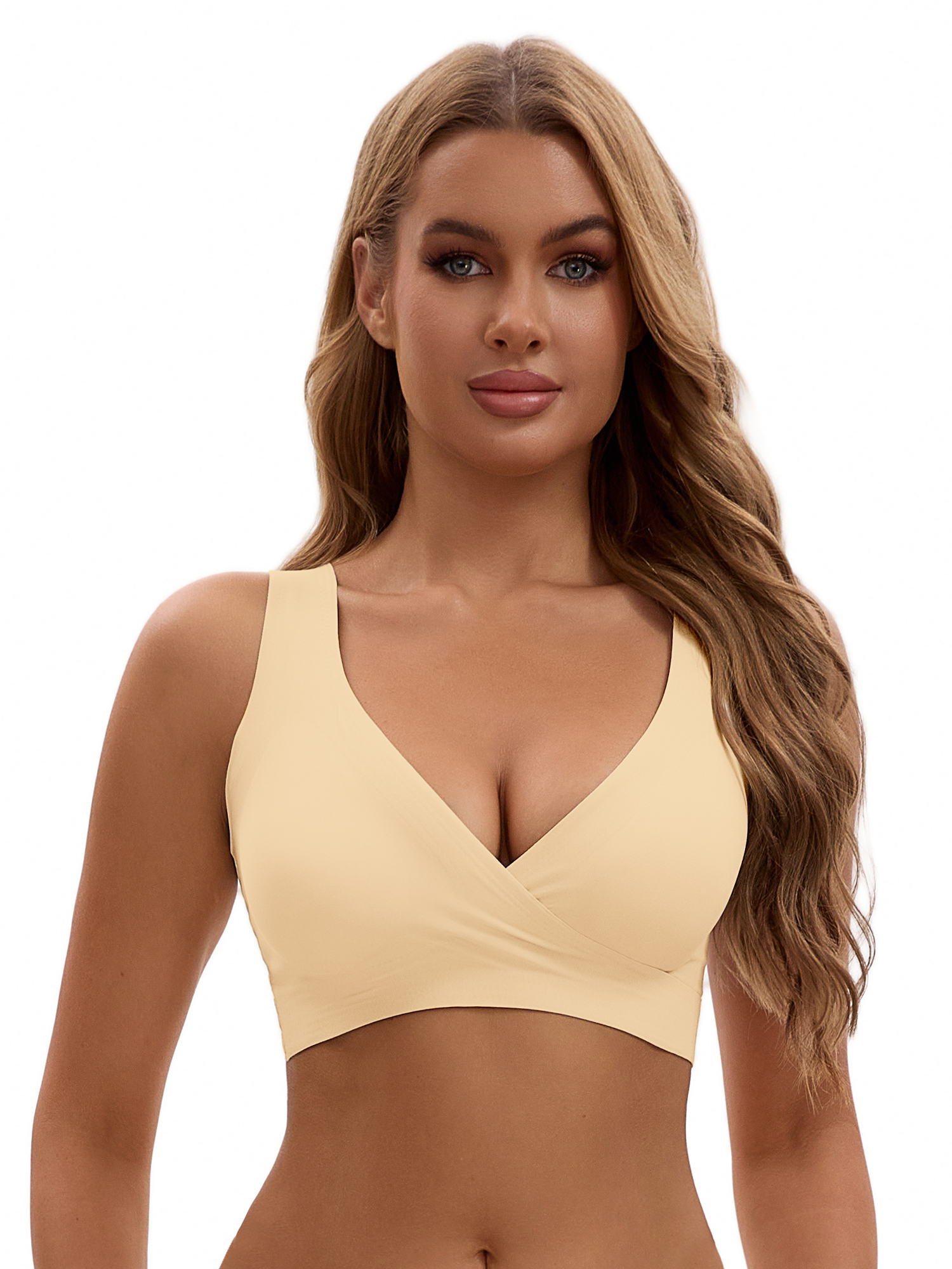 Unique Bargains Women's Nursing Crossover Wirefree Maternity Bra L Beige