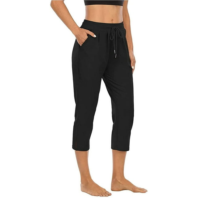 Womens Capri Yoga Pants Loose Workout Joggers Drawstring Sweatpants Lounge Pajama Capris Pants with Pockets