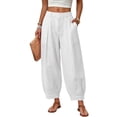 thumbnail image 2 of felwors Barrel Pants Women Cotton Palazzo High Waisted Balloon Pants Summer Casual Beach Boho Wide Leg Baggy Trousers White for Size XXL, 2 of 6