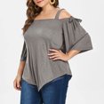 thumbnail image 3 of 2026 ! asdoklhq Womens Plus Size Tops ,Women Casual Plus Size Asymmetric Cold Shoulder Top T-shirt Bow Blouse, 3 of 8