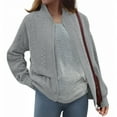 thumbnail image 5 of Uootdi Women's Textured Bomber Jacket Casual Zip-Up Long Sleeve Lightweight Soft Coat Multiple Colors for Spring Fall Khaki Women Top, 5 of 8
