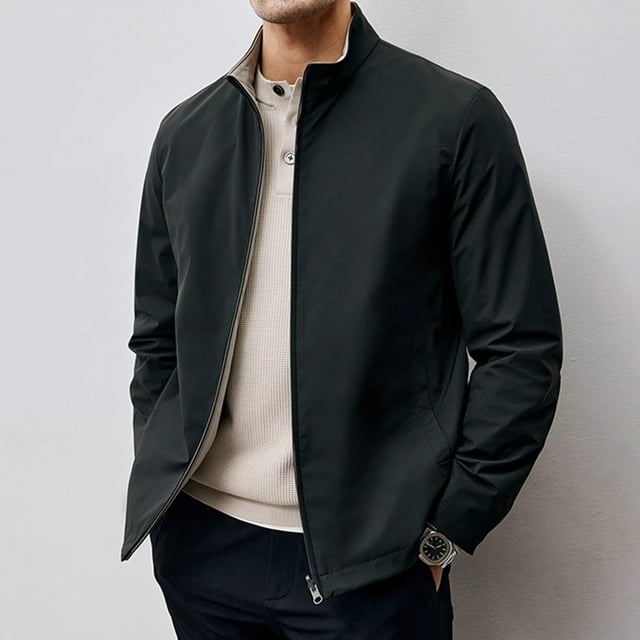 LOVZFMLL Jackets for Men Spring And Fall Fashion Men Solid Color Stand Up Collar Zipper Pocket Versatile Jacket Long Sleeved Hooded Casual Jacket