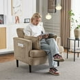 thumbnail image 4 of Ktaxon Corduroy Accent Chair, Reading Chair with Rubberwood Legs, Sofa with Armrest Pockets, Two Armrest Pillows, Thick Cushions,  for Home Office Khaki, 4 of 7