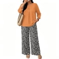 thumbnail image 4 of Womens Sets 2 Piece Outfits Elbow Sleeve Tops and Wide Leg Long Pants Lounge Sets Summer Spring Vacation Travel Outfits Fashion Clothing, 4 of 5