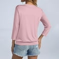 thumbnail image 4 of Womens Casual 3/4 Sleeve Shirts V Neck Banded Bottom Tops Dressy Summer Spring Blouse Pink 2XL, 4 of 4