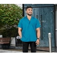 thumbnail image 6 of HAPPY BAY Men's Summer Solid Shirts Casual Short Sleeve Button Down Shirts Hawaiian Shirt for Men L Turquoise, Plain, 6 of 6
