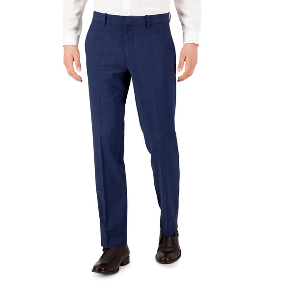 Perry Ellis Portfolio Mens Modern fit Dress Pants 42 / 30 Navy Blue Plaid