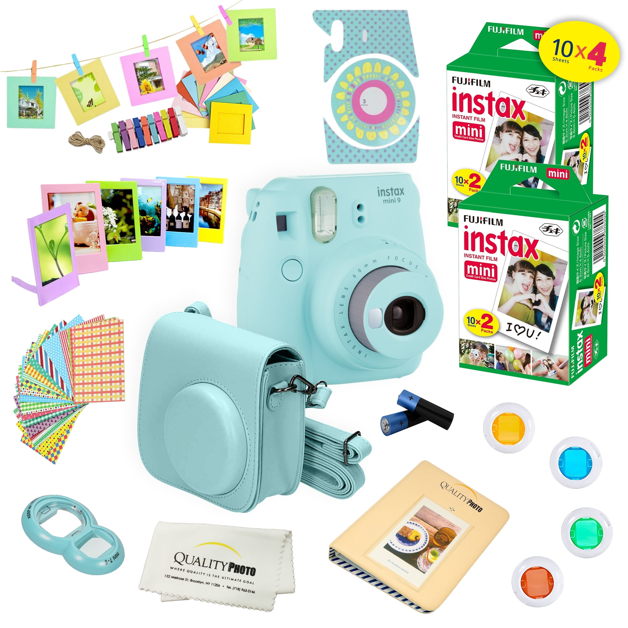 Fujifilm Instax Mini 9 Camera Blue + 15 PC Accessory Kit for Fujifilm