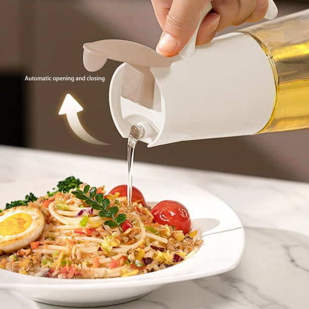 Botella dispensadora de aceite a prueba de fugas | Apertura y cierre automático | Bote de vinagre de vidrio y plástico | Boquilla antigoteo sin desorden | Almacenamiento de condimentos de cocina | 1