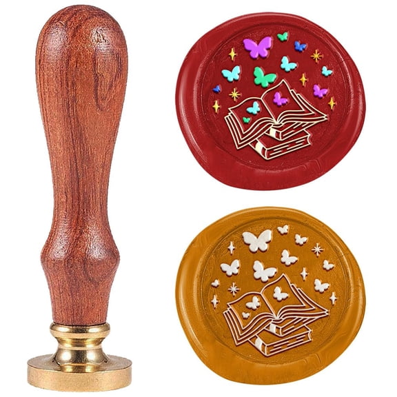 Book Butterfly Wax Seal Stamp 1" Vintage Sealing Stamps Removable Brass Head Seal Stamp with Wooden Handle