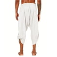 thumbnail image 2 of GLESTORE Men's Linen Pants Mens Capri Pants Elastic Waist Summer Beach Casual White L, 2 of 4
