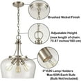thumbnail image 5 of Claxy 3-Light Brushed Nickel Pendant Light with Dome Clear Glass Shade, 5 of 7