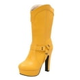 thumbnail image 3 of Women Boots Kitten Heel Square Toe Mid Calf Booties Casual Outdoor Comfortable Dressy Boots Winter Warm Shoes for Women Yellow 6, 3 of 10