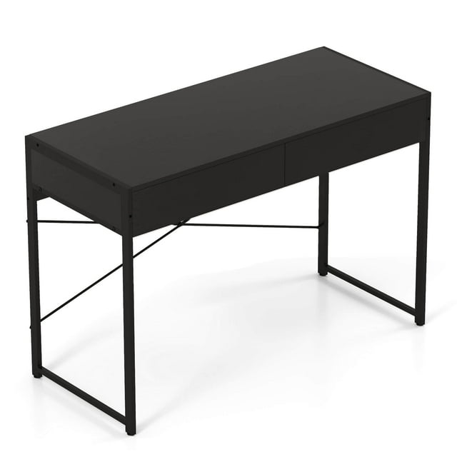 Costway Bureau d'Ordinateur à 2 Tiroirs Table d'Étude Poste de Travail d'Écriture Bureau à Domicile Noir