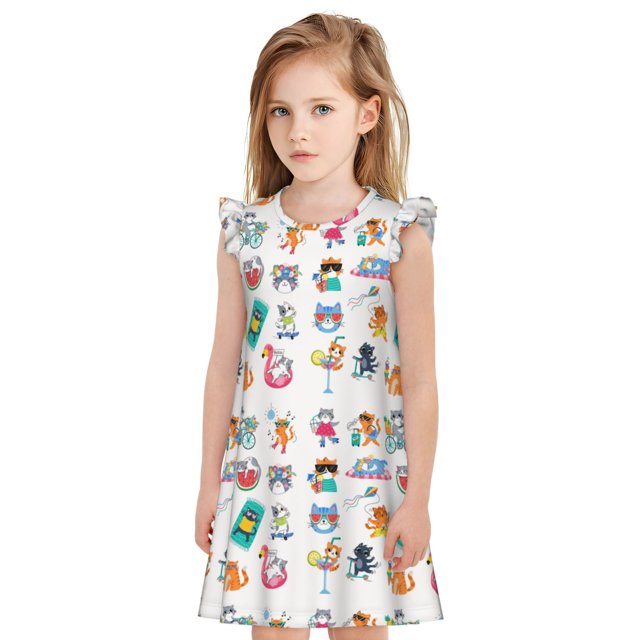 Vsdgher Hello Summer Chat pour Filles Chemises de Nuit Manches Courtes à Volants Robe de Nuit Pyjama pour Fête Pyjama-Moyen