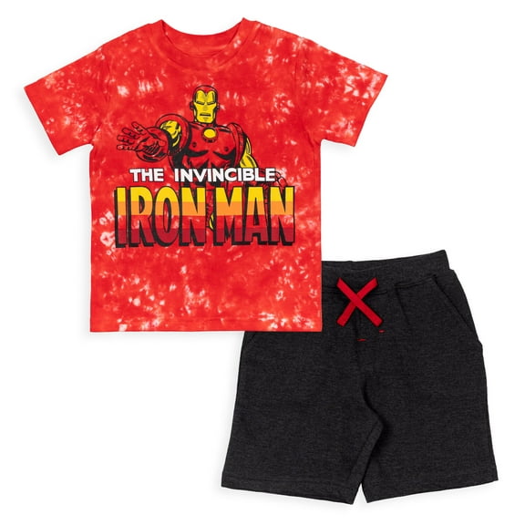 Marvel Avengers Iron Man Big Boys T-Shirt and French Terry Shorts Outfit Set Little Kid to Big Kid
