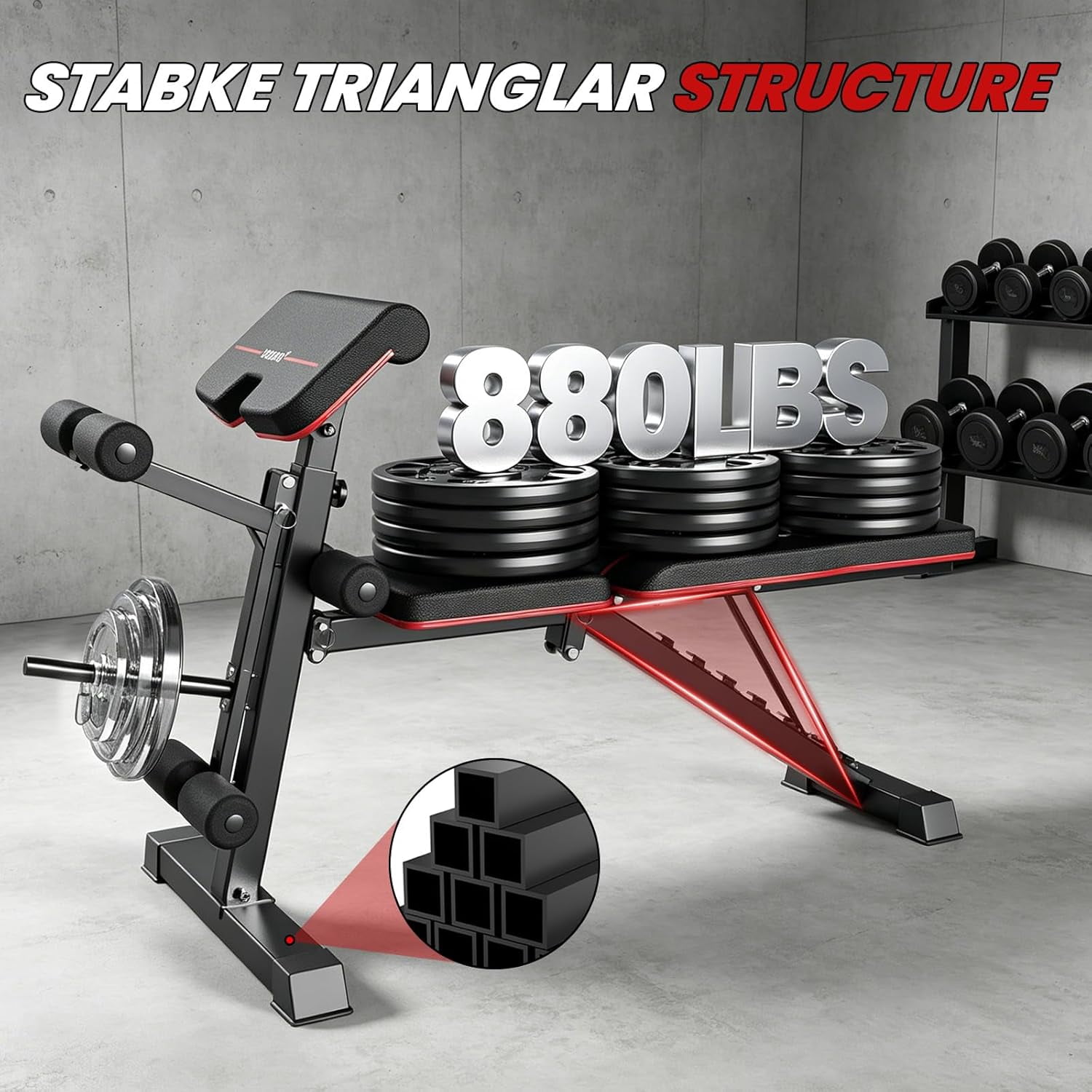 Weight Bench Press, Adjustable Workout Benches for Home Gym Dumbbell Exercise, 880 LB Stable Incline Decline Bench for Full Body Workout, 2 Sec Fast Folding Strength Training Sit up Bench