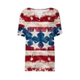 thumbnail image 5 of Itsame 4th of July Shirts Women Independence Day Short T-Shirt Sleeve American Flags Printed Short Sleeve Top, V-Neck Blue, 5 of 5